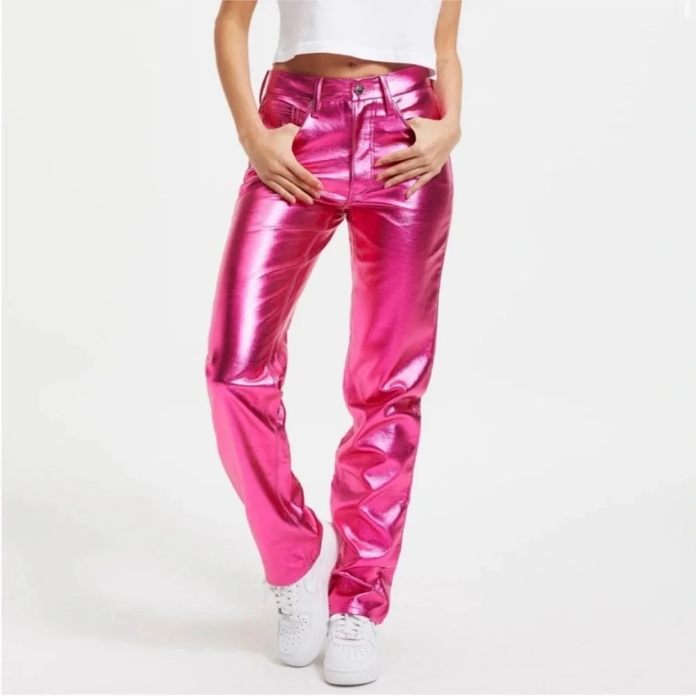 Good American Metallic Pink Good Icon Faux Leather Pants Size 28 - Picture 5 of 16